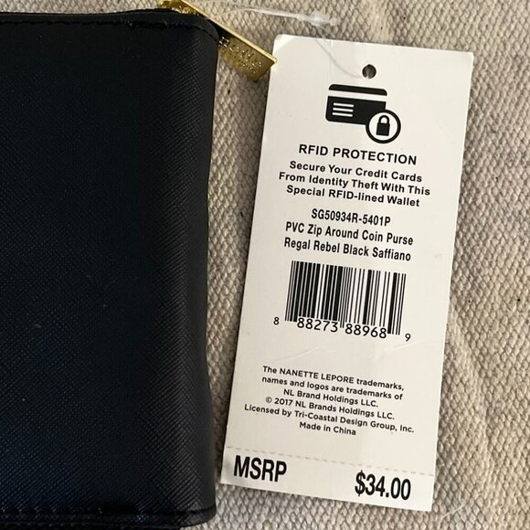 Nanette Lepore Black RFID PVC Zip Around Coin Purse - Picture 2 of 7